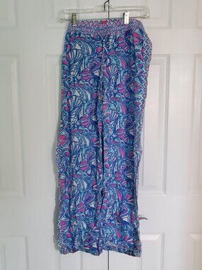 Lilly Pulitzer for Target My Fans Palazzo Lounge Pants Elastic Waist Blue Size M